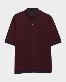 Prada Men's Long-Sleeve Cashmere Polo Shirt | Neiman Marcus