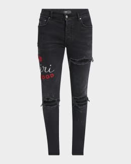 Amiri Men's Dragon Repair Slim-Fit Distressed Denim Jeans | Neiman