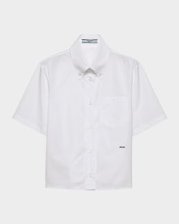 Prada Short-Sleeved Silk Taffeta Shirt | Neiman Marcus