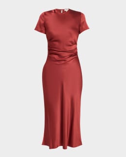 STAUD Wells Stretch Cotton Fit and Flare Midi Dress | Neiman Marcus