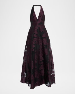 Aidan Mattox Floral Bead & Sequin Halter Mini Dress | Neiman Marcus
