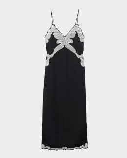 Ann Embroidered Satin Slip Dress | Neiman Marcus