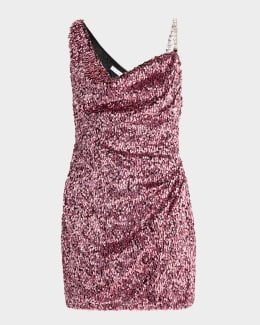 AREA Crystal Button Studded Slit Denim Mini Dress | Neiman Marcus