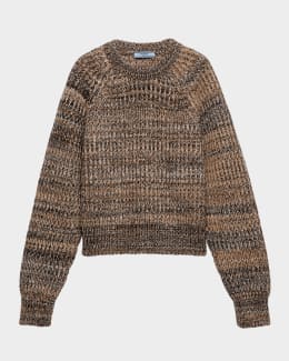 Prada Cashmere Ribbed Elbow-Patch Quarter-Zip Sweater | Neiman Marcus