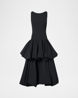 Akris punto Cap-Sleeve Zip-Front Seamed Dress, Black | Neiman Marcus