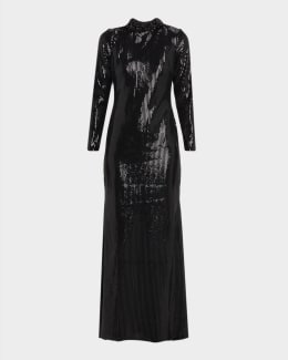 Badgley Mischka Square-Neck Pleated Wrap Midi Dress | Neiman Marcus
