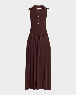 chinese dress ladies Navy Polka Dot Linen Midi Dress – self-portrait-EU
