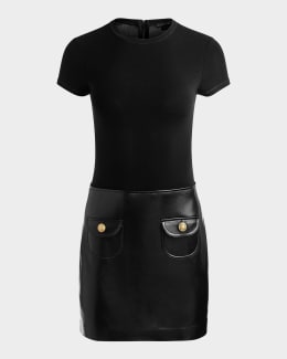 ALICE + OLIVIA Delora Vegan Leather Mock-Neck Midi Dress | Neiman Marcus