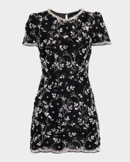 Milly Square-Neck Floral Jacquard Mini Dress | Neiman Marcus