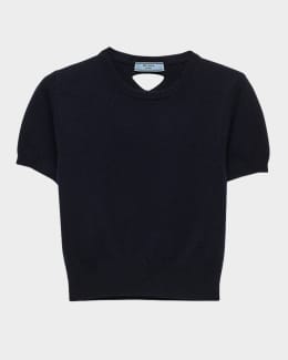 Prada V-Neck Short Sleeve Boxy Wool Sweater | Neiman Marcus