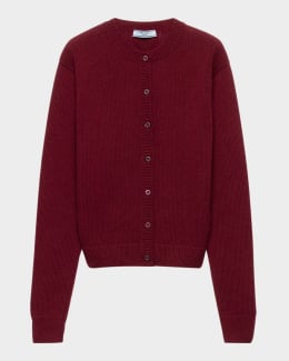 Prada Logo Intarsia V-Neck Superfine Cashmere Cardigan