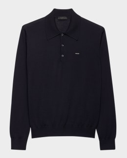 Prada Men's Long-Sleeve Cashmere Polo Shirt | Neiman Marcus