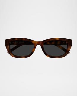 Saint Laurent Sleek Logo Plastic Cat-Eye Sunglasses | Neiman Marcus