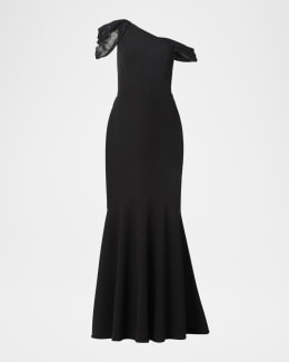 Shoshanna Raven Cap-Sleeve Floral Lace Gown | Neiman Marcus