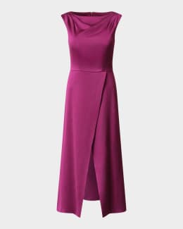 Kay Unger New York Ina Belted Tea-Length Floral Mikado Dress | Neiman Marcus