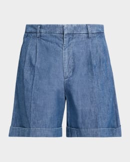 Valentino Garavani Men's Studded Chambray Stretch Shorts | Neiman