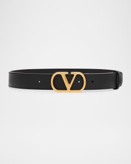 Valentino Garavani Crystal VLogo Leather Belt, 20mm | Neiman Marcus