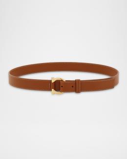 Oval Buckle Calfskin Leather Belt | Neiman Marcus