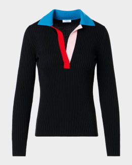 Prada Silk Knit Long-Sleeve Polo Shirt | Neiman Marcus