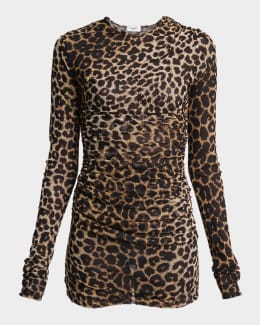 Saint Laurent Buttoned Long-Sleeve Knit Mini Dress | Neiman Marcus
