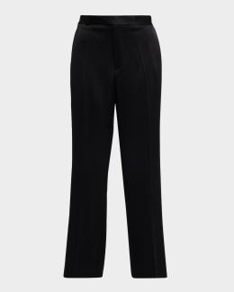 Emporio Armani Satin-Waist Straight-Leg Trousers | Neiman Marcus