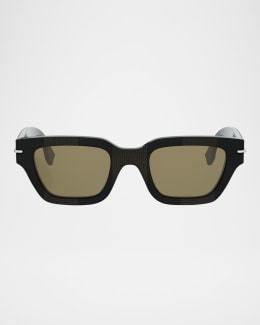 Fendi Men's Fendi Sky Gold-Tone Metal Rectangle Sunglasses