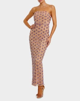 Mac Duggal Floral-Embroidered Tulle Midi Dress