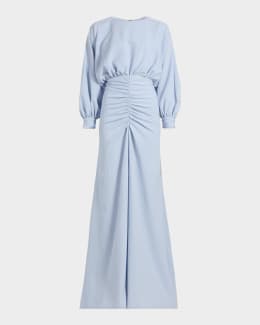 Amsale Faille Deep V-Neck Dress | Neiman Marcus
