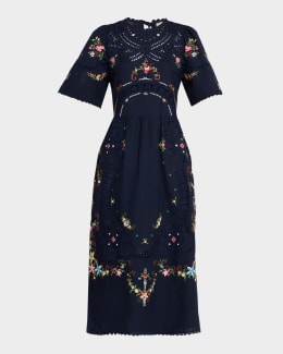 Mestiza New York Elliana Embroidered Applique Midi Dress | Neiman Marcus