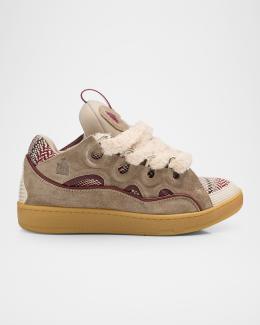 Lanvin Men's Faux-Raffia Curb Sneakers | Neiman Marcus