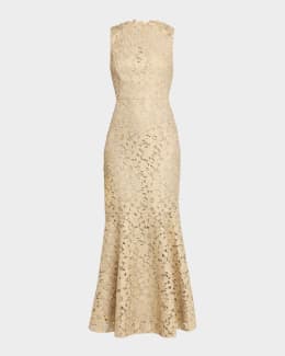 Shoshanna Brianna Floral Velvet Lace Column Gown | Neiman Marcus