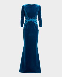 blue green velvet dress Shoshanna Lorelei Sleeveless Mock-Neck Gown follow garment care instructions COLOR:WHITE/NAVY Wrap maxi valentines-1567 What Is an A-Line