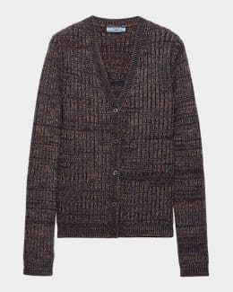 Prada Logo Intarsia V-Neck Superfine Cashmere Cardigan