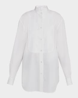 Stella McCartney Cotton Poplin Button-Front Peplum Shirt | Neiman