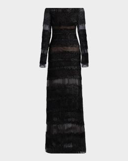 SHO by Tadashi Shoji Eyelash Floral Lace Column Gown | Neiman Marcus