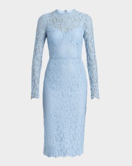 dusty blue long sleeve lace bodycon dress Long Sleeves Bodycon V-Neck Lace Top Wedding Dress with Chiffon