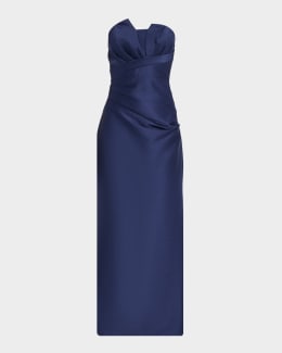 Badgley Mischka Long-Sleeve Draped Midi Dress | Neiman Marcus