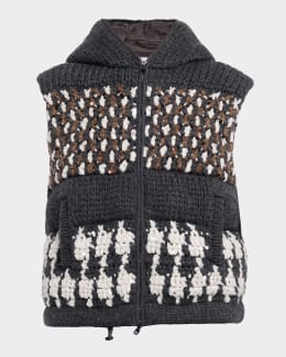 Brunello Cucinelli Fuzzy Check Wool-Mohair Zip Vest | Neiman Marcus