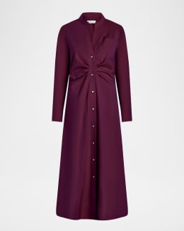 Vince Long-Sleeve Draped Midi Dress | Neiman Marcus