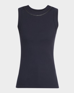 Brunello Cucinelli Monili Scoop-Neck Rib Tank Top | Neiman Marcus