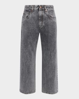 Brunello Cucinelli Sparkling Denim Pleated Straight-Leg Trousers