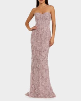 chinese dress ladies Mac Duggal Women's Printed Chiffon Strapless Drop Waist Ballgown - Pink - Size 6 main image 1