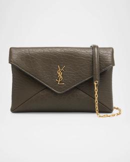 Saint Laurent Envelope Flap YSL Clutch Bag in Grained Leather