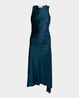 navy blue dress for baby girl Distinctive Charm Slate Blue Satin Asymmetrical Midi Dress main image 0