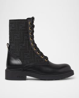 Fendi Leather Combat Boot with FF Cuff | Neiman Marcus