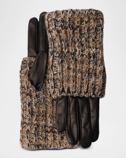 Prada Nappa Leather And Melange Knit Gloves | Neiman Marcus