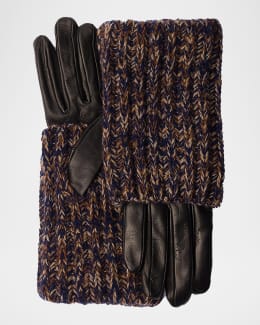 Prada Nappa Leather And Melange Knit Gloves | Neiman Marcus