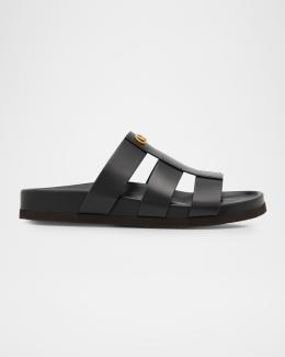 Valentino Mens Embrossed Buckle Slides Valentino Garavani Vlogo Signature Slide Sandal In Grainy  main image 2