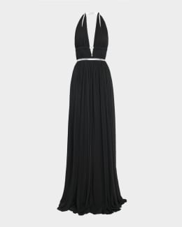 2 piece halter prom dress Halter 2 Piece Long Prom Dresses Beaded with Slit Tulle Custom color / US2 main image 0