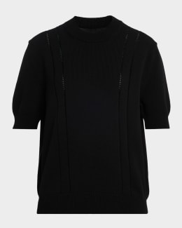 Chloe Short-Sleeve Ribbed Scoop-Neck Sweater | Neiman Marcus